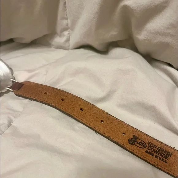 Justin Silver and Brown Concho‎ Belt, cowgirl boho vintage like new - Picture 4 of 8